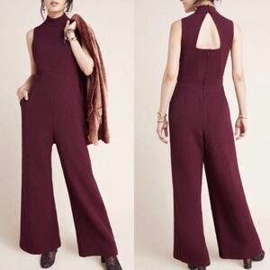 Eva Franco Burgundy Halter Wide Leg Jumpsuit Size S Chic Minimalist